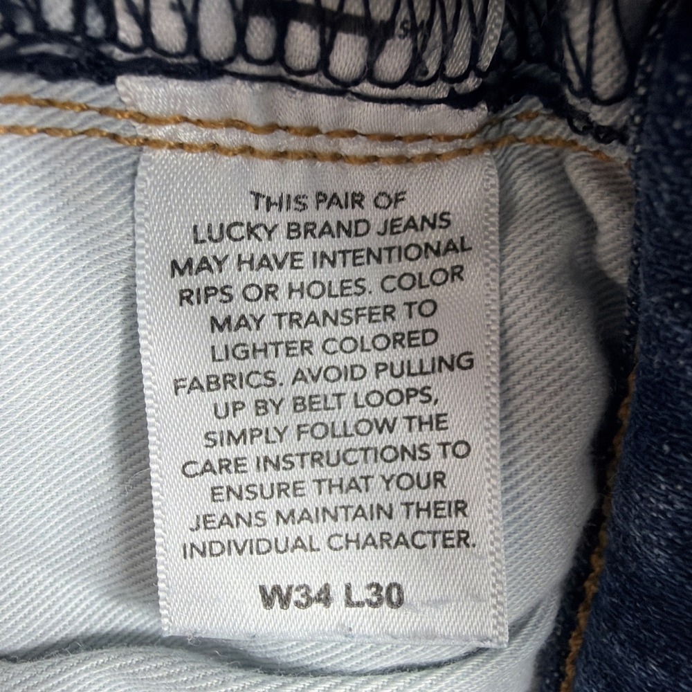 Lucky Brand Jeans Mens 34x27 Blue Medium Wash Cotton Stretch 223 Straight Fit - Picture 6 of 13